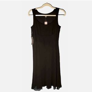 Ann Taylor Dress Silk Sleeveless Soutache Flutter Hem Black 8P
